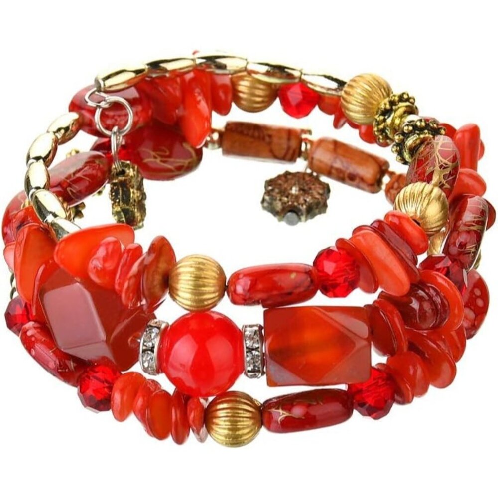 Boho Multilayer Irregular Agate Beads Charm Bracelets for Women Red